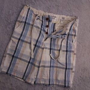 Vintage Abercrombie Fitch Shorts Mens 30 Drawstring Heavyweight Blue Plaid Y2K